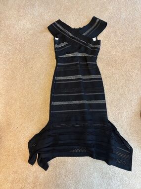 HERVE LEGER Black Striped Bodycon Dress